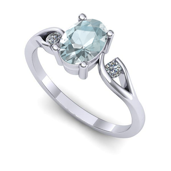 Inel logodna din aur alb cu aquamarin