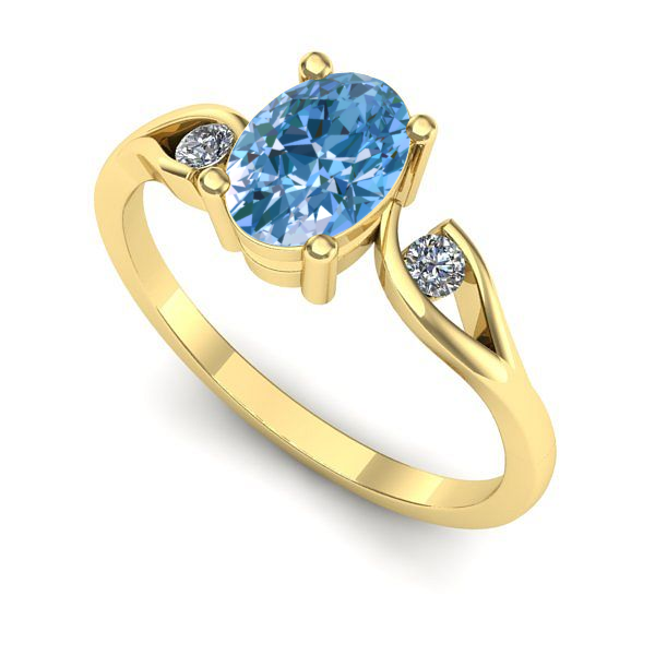 Inel de logodna din aur galben cu diamant de laborator albastru