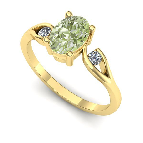 Inel de logodna din aur galben cu diamant de laborator verde