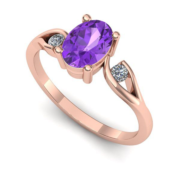 Inel de logodna din aur roz cu ametist