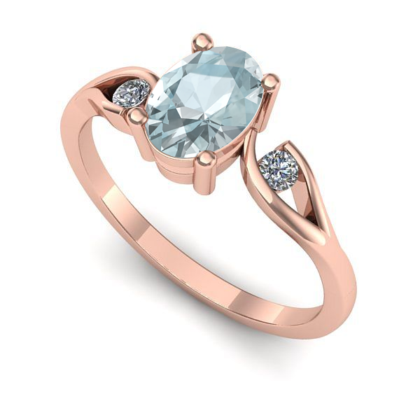 Inel logodna din aur roz cu aquamarin