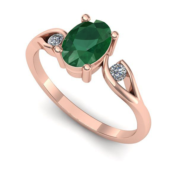 Inel de logodna din aur roz cu smarald
