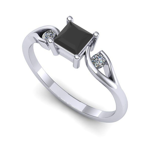 Inel logodna din aur alb cu diamant negru