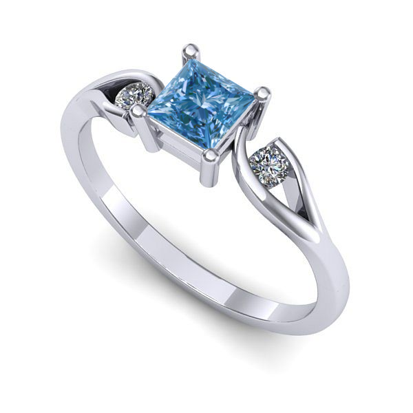 Inel logodna din aur alb cu diamant de laborator albastru