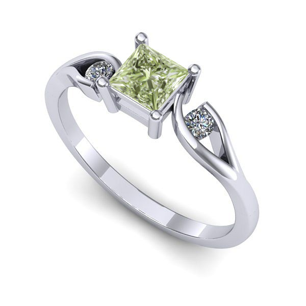 Inel logodna din aur alb cu diamant de laborator verde