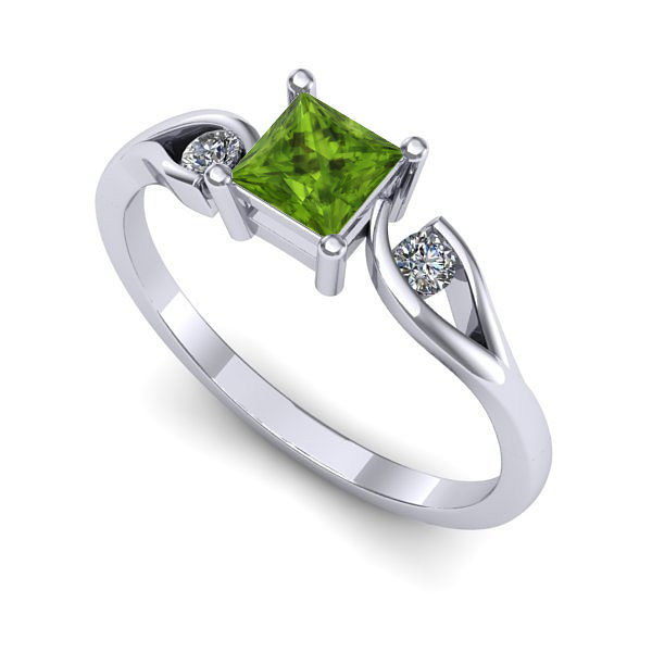 Inel de logodna din aur alb cu peridot