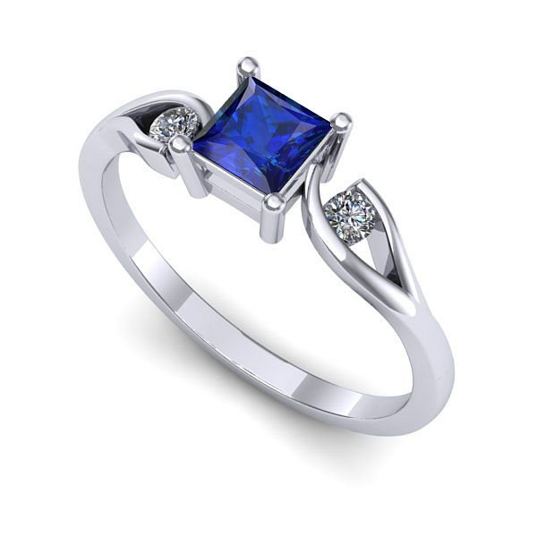 Inel de logodna din aur alb cu safir