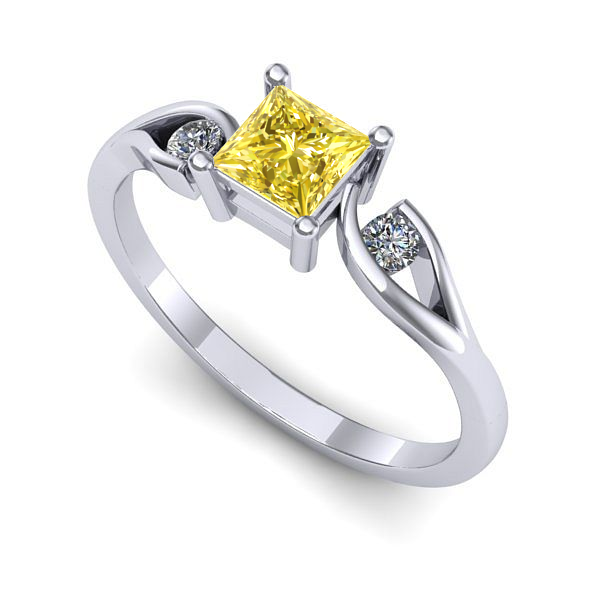 Inel logodna din aur alb cu safir galben