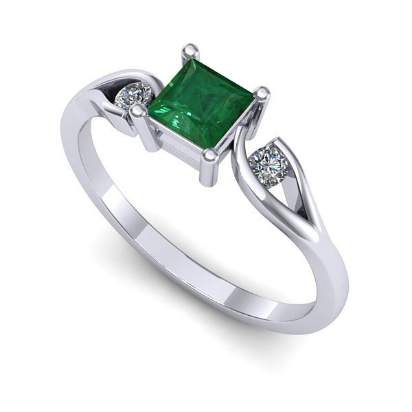 Inel de logodna din aur alb cu smarald