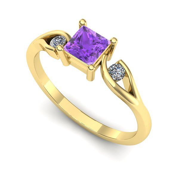 Inel logodna din aur galben cu ametist