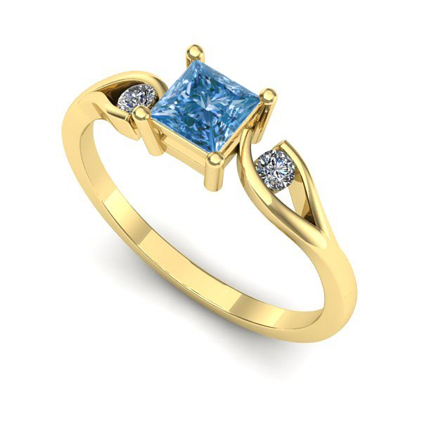 Inel din aur galben cu diamant de laborator albastru