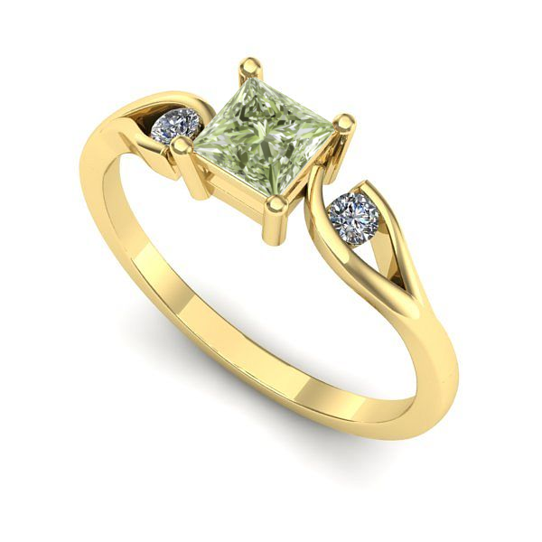 Inel de logodna din aur galben cu diamant de laborator verde