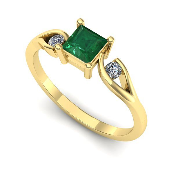 Inel logodna din aur galben cu smarald