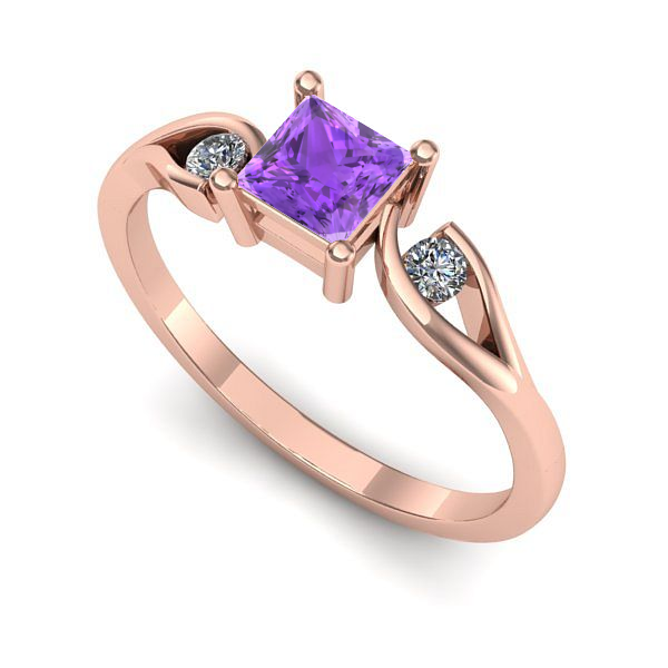 Inel de logodna din aur roz cu ametist