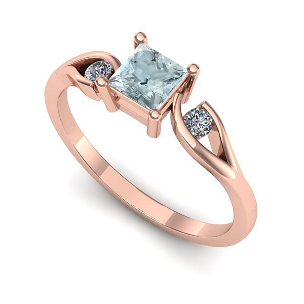 Inel de logodna din aur roz cu aquamarin