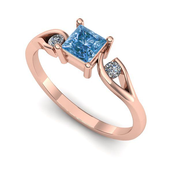Inel de logodna din aur roz cu diamant de laborator albastru