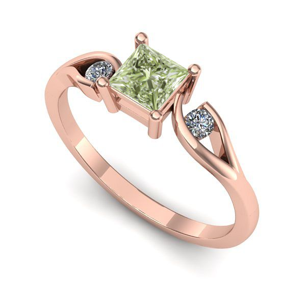 Inel de logodna din aur roz cu diamant de laborator verde