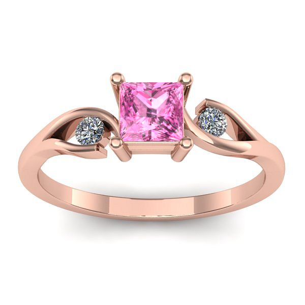Inel de logodna cu safir roz patrat