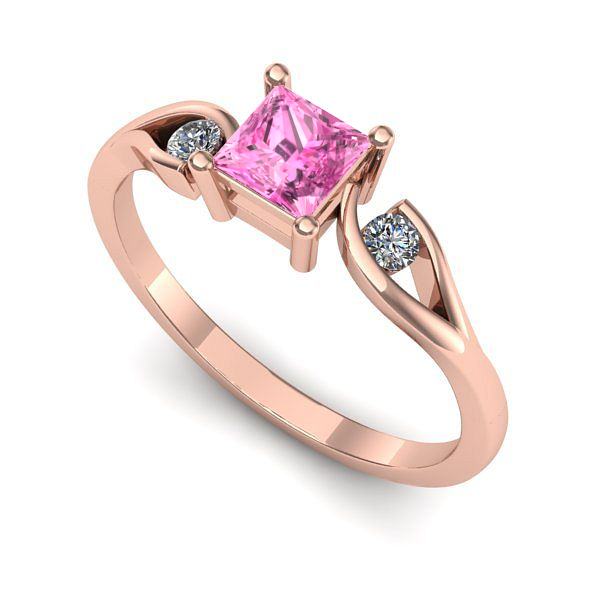 Inel de logodna din aur roz cu safir roz