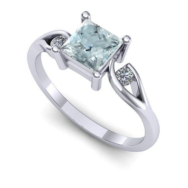 Inel de logodna din aur alb cu aquamarin