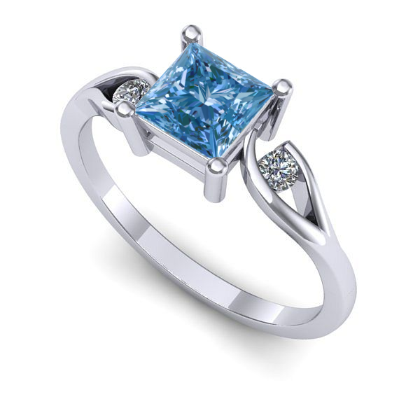 Inel de logodna din aur alb cu diamant de laborator albastru