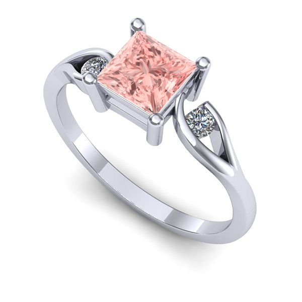 Inel logodna din aur alb cu diamant de laborator roz
