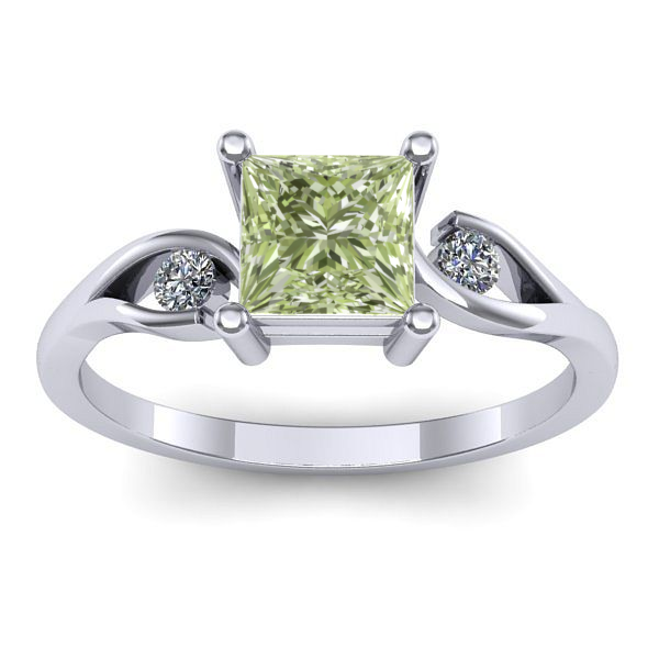 Inel cu diamant de laborator verde patrat