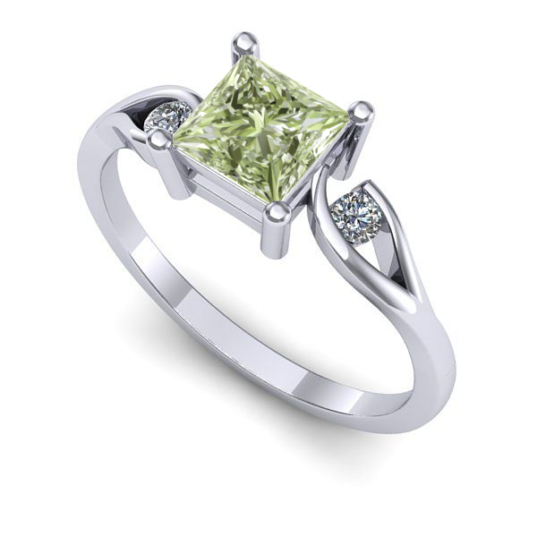 Inel logodna din aur alb cu diamant de laborator verde