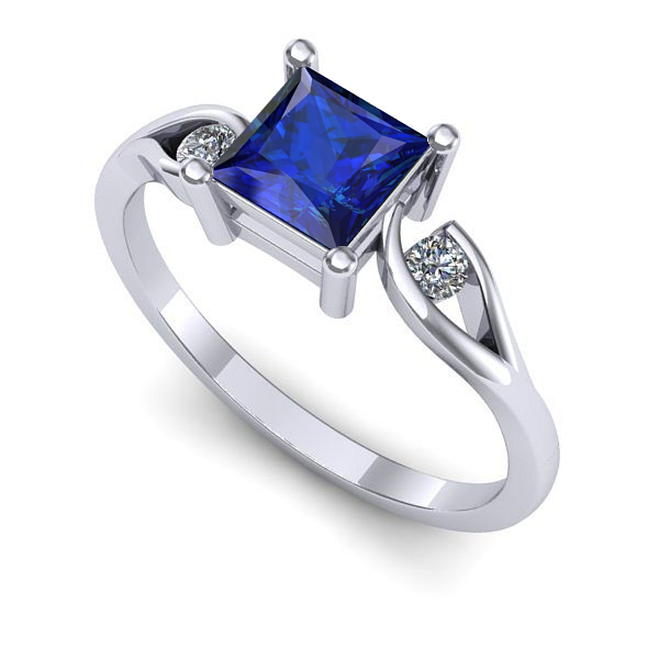 Inel logodna din aur alb cu safir