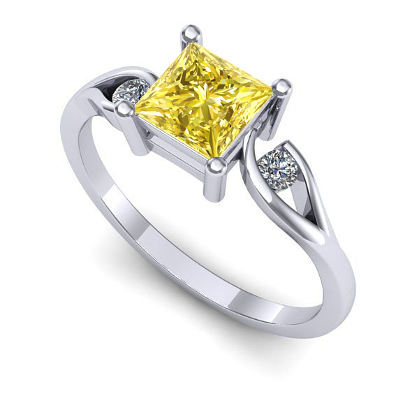 Inel logodna din aur alb cu safir galben