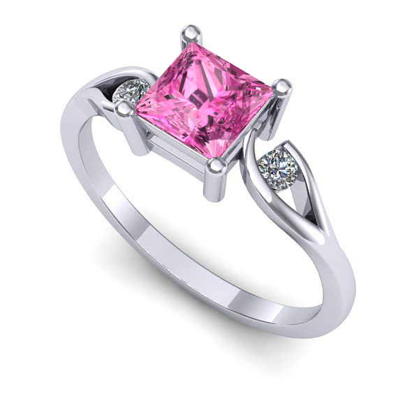 Inel logodna din aur alb cu safir roz