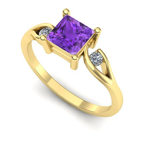 Inel logodna din aur galben cu ametist