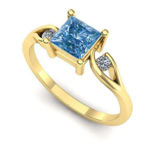 Inel din aur galben cu diamant de laborator albastru