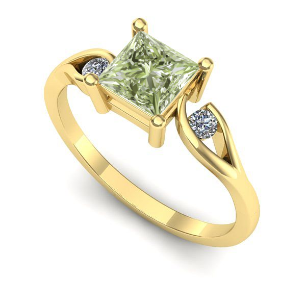 Inel din aur galben cu diamant de laborator verde