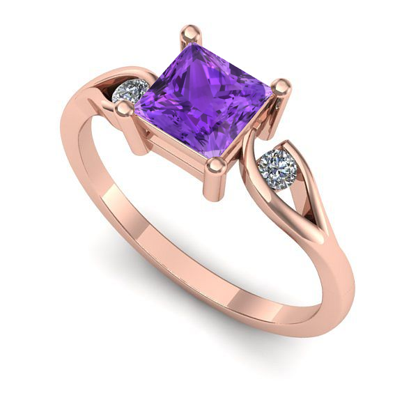 Inel de logodna din aur roz cu ametist