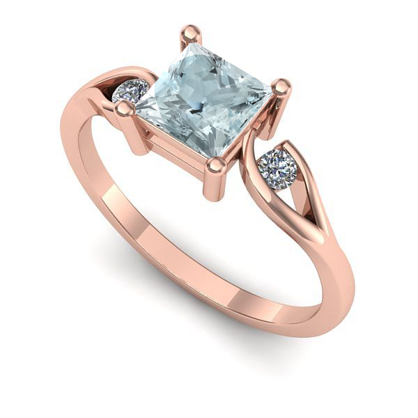 Inel logodna din aur roz cu aquamarin