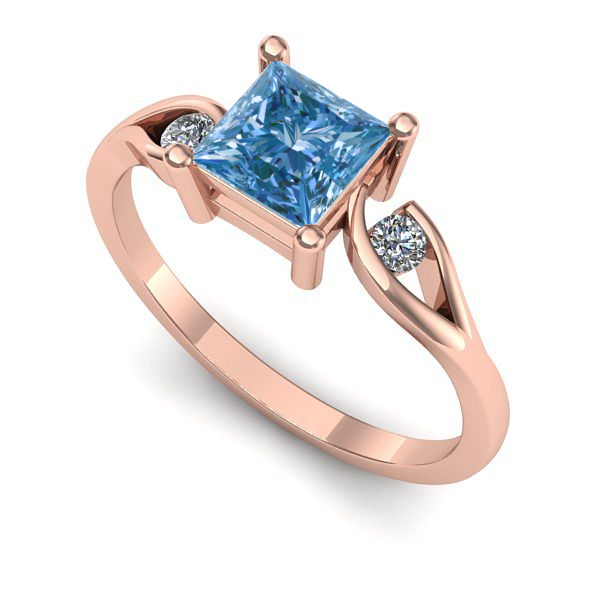 Inel de logodna din aur roz cu diamant de laborator albastru