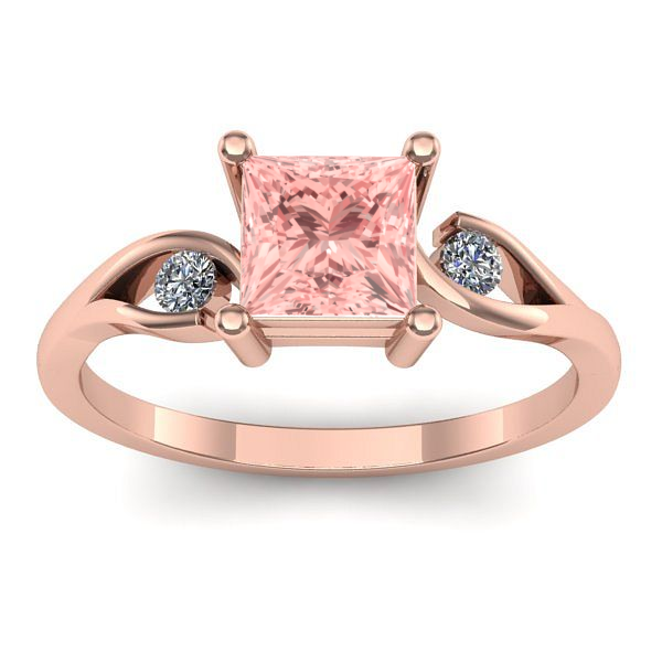 Inel cu diamant de laborator roz patrat