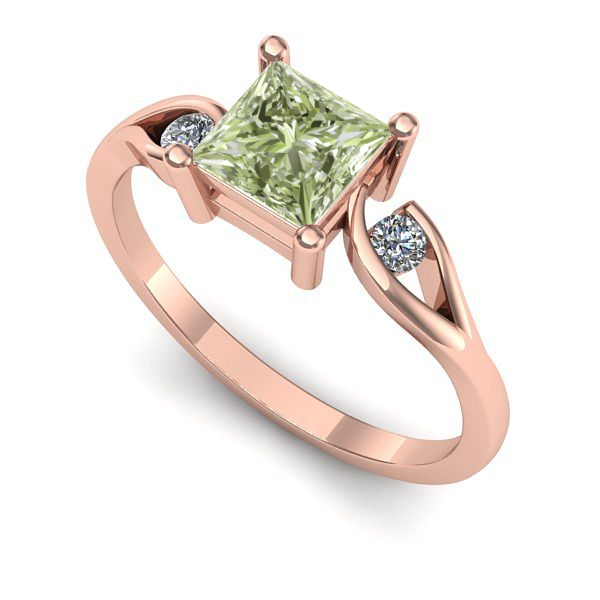 Inel logodna din aur roz cu diamant de laborator verde