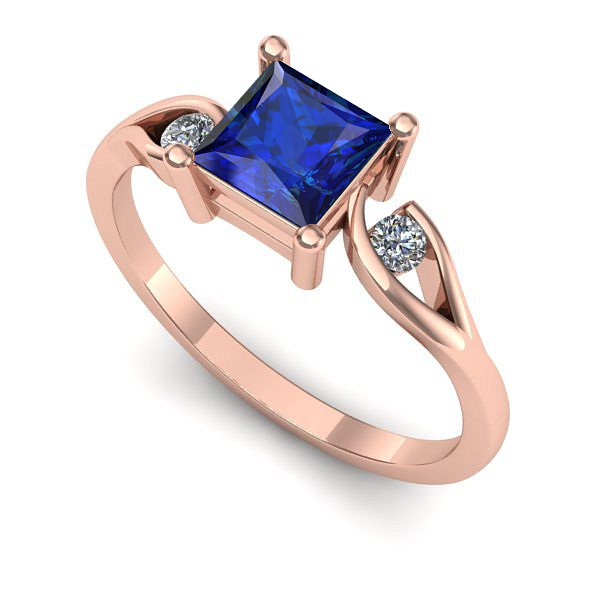 Inel de logodna din aur roz cu safir