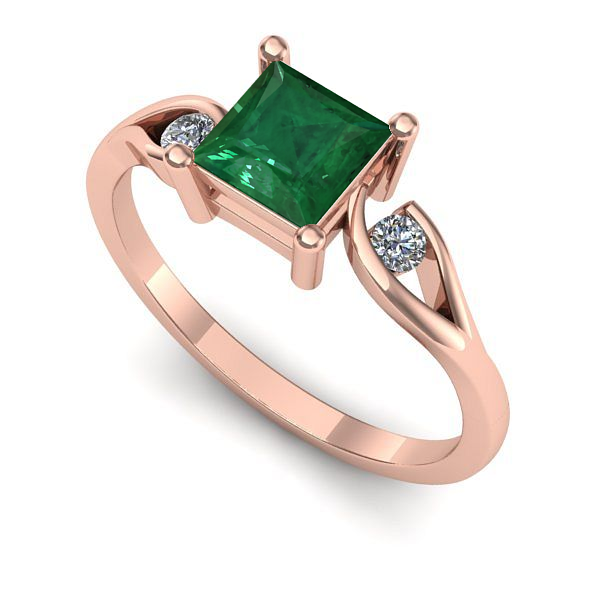 Inel de logodna din aur roz cu smarald