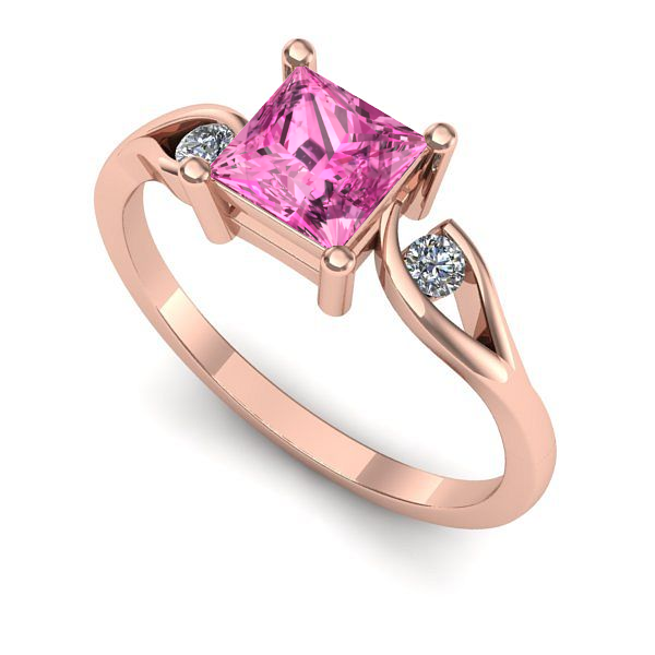 Inel logodna din aur roz cu safir roz