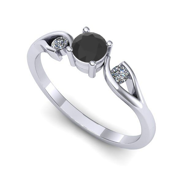 Inel logodna din aur alb cu diamant negru