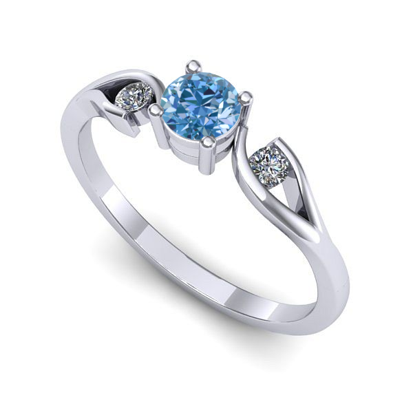 Inel din aur alb cu diamant de laborator albastru