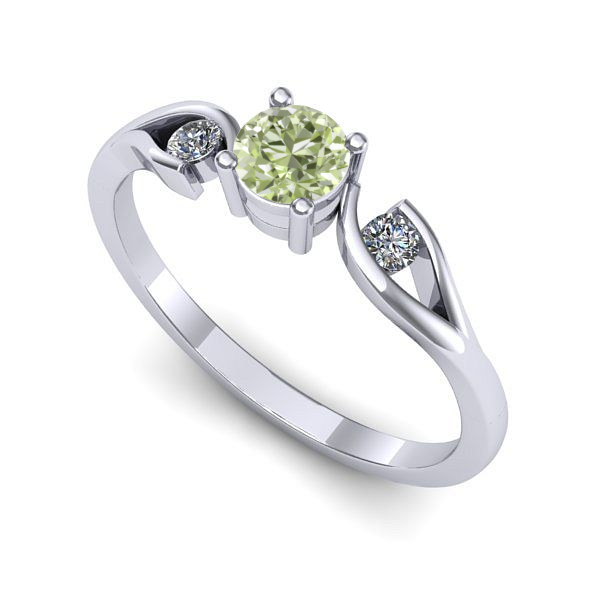 Inel de logodna din aur alb cu diamant de laborator verde