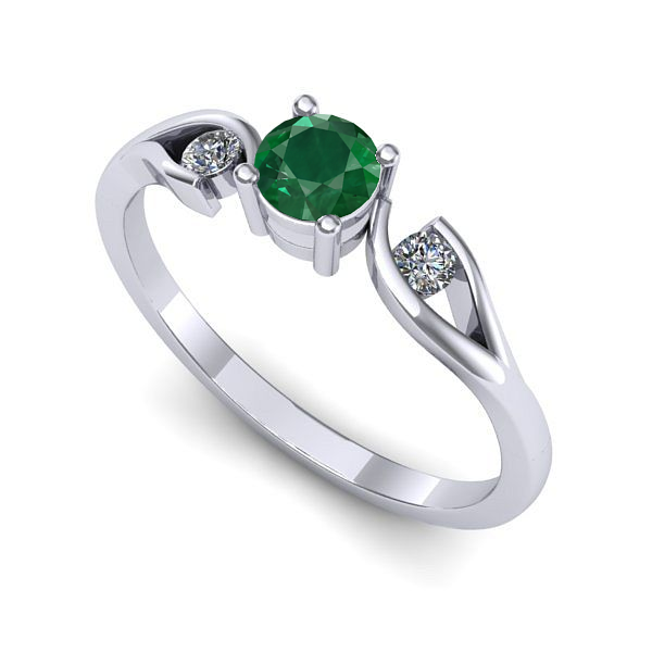 Inel logodna din aur alb cu smarald