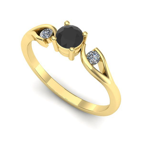 Inel logodna din aur galben cu diamant negru