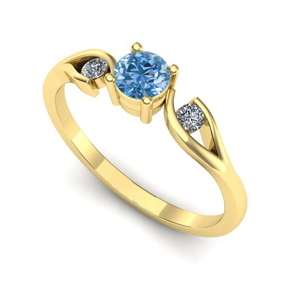 Inel logodna din aur galben cu diamant de laborator albastru
