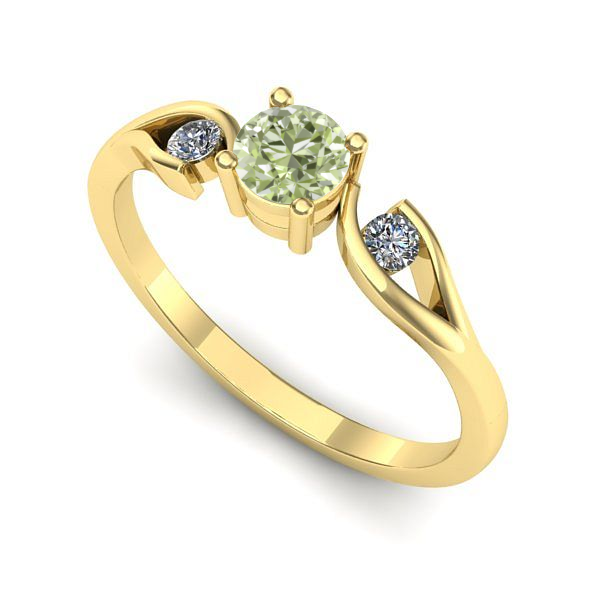 Inel de logodna din aur galben cu diamant de laborator verde