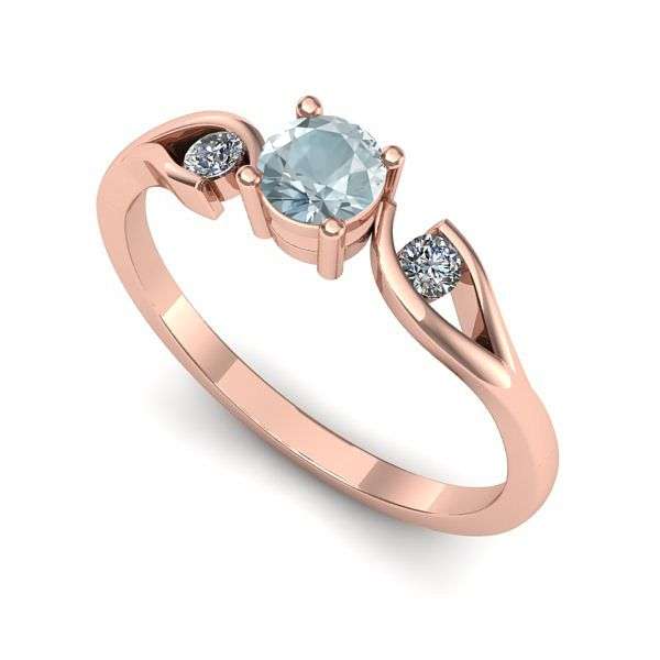 Inel de logodna din aur roz cu aquamarin